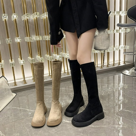 Nmnitkp Boots for Women Suede Stretch Skinny Boots Fall & Winter Style Comfortable Height-Enhancing Slim High Boots Black,35