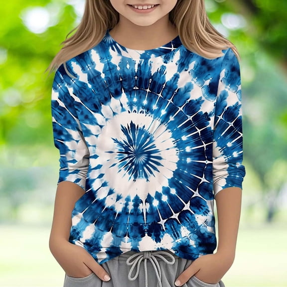 Nmnitkp Boys And Girls Long Sleeve Shirts Casual Creative Print Seven-Minute Sleeve Round Neck Top High-Quality Fabric Cute Sweatshirts Navy,4 Years