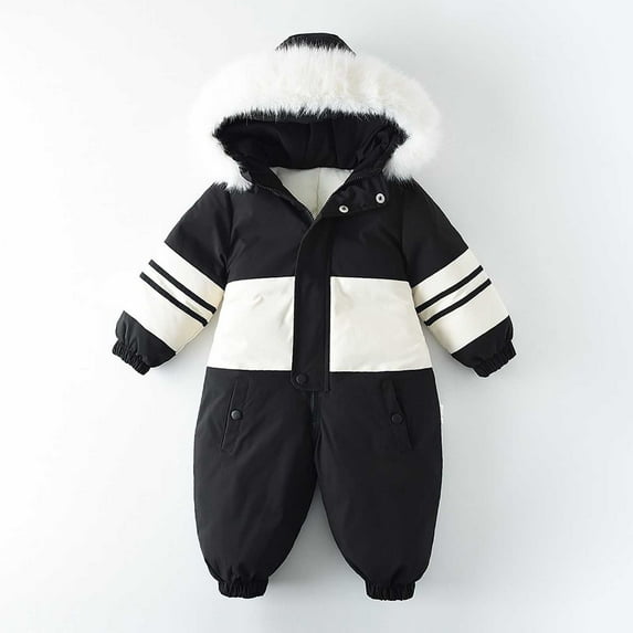 Nmnitkp Boys And Girls Winter Fashion Outdoor Children's Hooded Detachable Thick Warm Ski Suit Ear Jumpsuit Black,2 Years