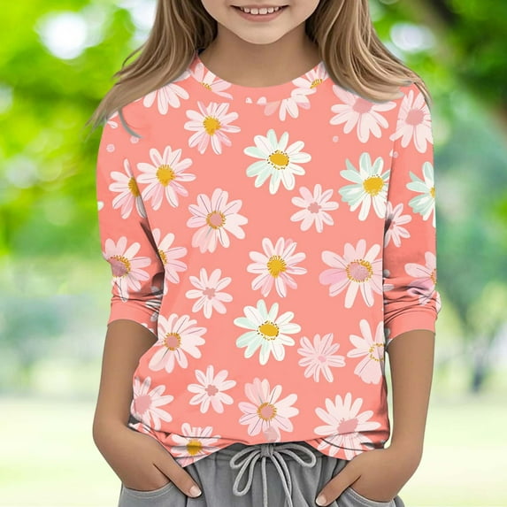Nmnitkp Boys Girls Long Sleeve Shirts Orange Festival Casual Fashion Printed 3/4 Sleeve Round Neck Top Suit Cute Sweatshirts Pink,9 Years