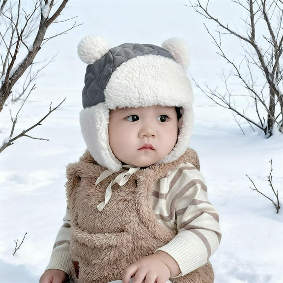 Nmnitkp Boys' Hats For Warm And Thick Cute And Super Cute Ear Protection Hats Windproof Lei Feng Hats For Boys And Girls 3-5 Years Gray