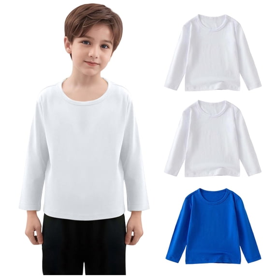 Nmnitkp Boys Long Sleeve Shirts Cotton Girls Long Sleeve Shirts Toddler Long Sleeve T-Shirt Cotton Crewneck Casual Shirts 3 Pack Kids Fashion Tops White,12 Months