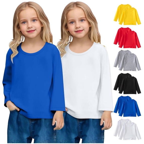 Nmnitkp Boys Long Sleeve Shirts Cotton Girls Sweatshirt Fashion Cute Solid Color Soft Long Sleeve Top Round Neck T-shirt Two Piece Set Blue,2 Years