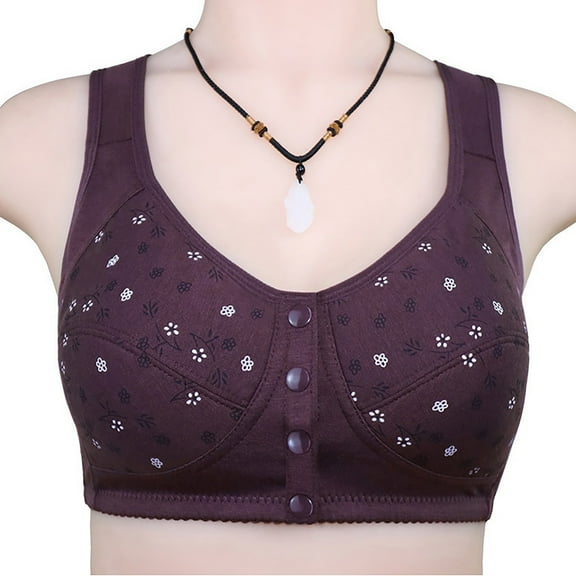 Nmnitkp Bras for Women Comfortable and Breathable Cotton Bra Printed No-Wire Bra with Wide Straps Front Floral Womens Bras V-Neck ,Wide Strap Sports Bra