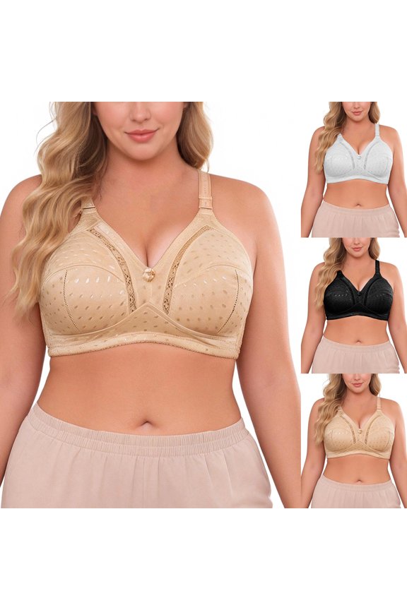 Bras for Women Plus Size Wireless Bra Ultra Thin Breathable Mesh Full Coverage Adjustable Straps Back Smoothing Everyday Comfort Bra for All-Day Wear Beige,3XL