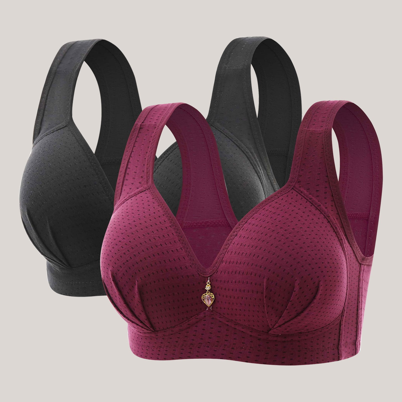 Curve Muse Plus Size Unlined Minimizer Wire Free Bra With Embroidery Lace-3Pack