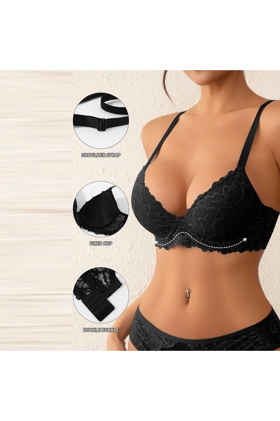 Bras for Women Underwire Push Up Bra Back Smoothing Seamless T-Shirt Bra Adjustable Straps Four-Row Back Closure Plus Size Everyday Comfort Bra for All-Day Wear Black,L