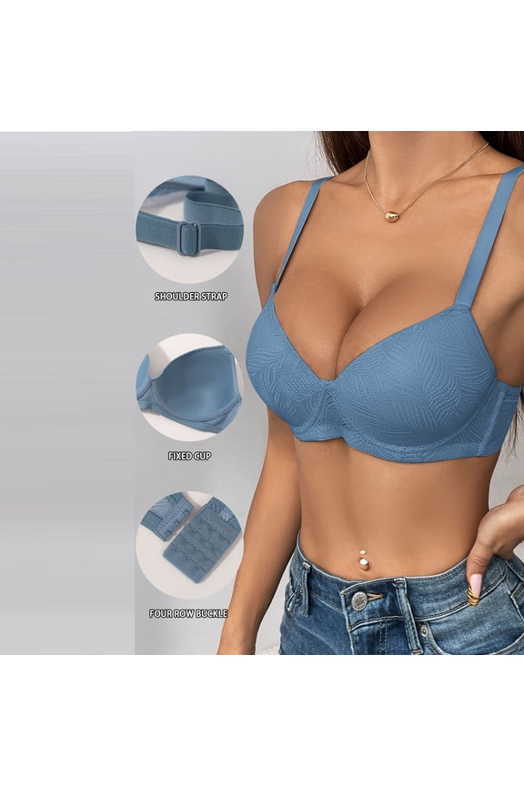 Bras for Women Underwire Push Up Bra Back Smoothing Seamless T-Shirt Bra Adjustable Straps Four-Row Back Closure Plus Size Everyday Comfort Bra for All-Day Wear Dark Blue,2XL