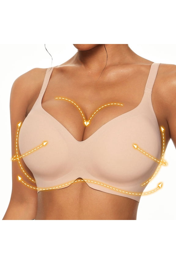 Bras for Women Wireless Push Up Bra Seamless T-Shirt Bra Back Smoothing Adjustable Straps Comfortable Lightweight Plus Size Everyday Bra for All-Day Wear Beige,XL
