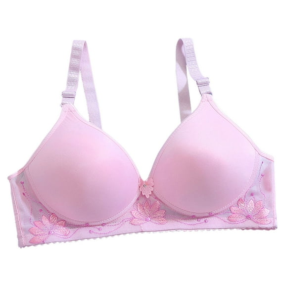 Nmnitkp Bras for Women Antibacterial Fabric,Nursing Bras Flower Embroidery No Rims Fixed Cup Gathering Adjustable Buckle Daily Bra Pink,2XL