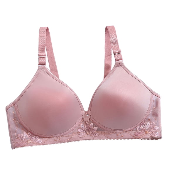 Nmnitkp Bras for Women Antibacterial Fabric,Nursing Bras Flower Embroidery No Rims Fixed Cup Gathering Adjustable Buckle Daily Bra Watermelon Red,2XL