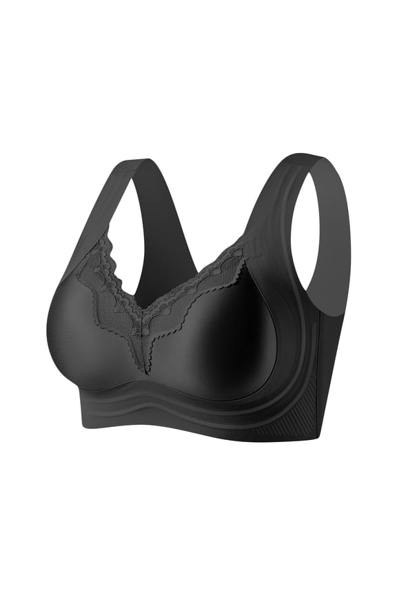Bras for Women Wireless Lace Bra Seamless Push Up Breathable Jelly Bra Back Smoothing Everyday Comfort Bra for All-Day Wear Black,2XL