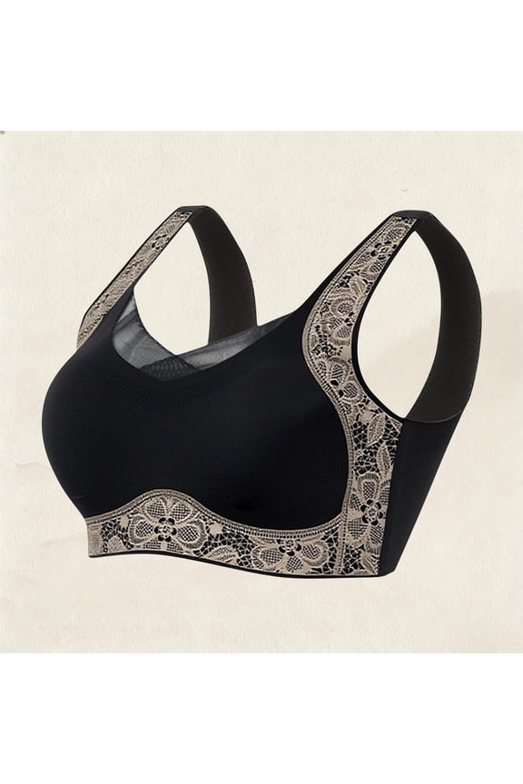 Bras for Women Wireless Lace Bra Seamless Push Up Breathable Jelly Bra Back Smoothing Everyday Comfort Bra for All-Day Wear Black,L