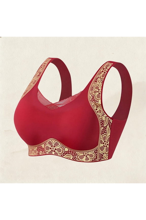 Bras for Women Wireless Lace Bra Seamless Push Up Breathable Jelly Bra Back Smoothing Everyday Comfort Bra for All-Day Wear Red,2XL