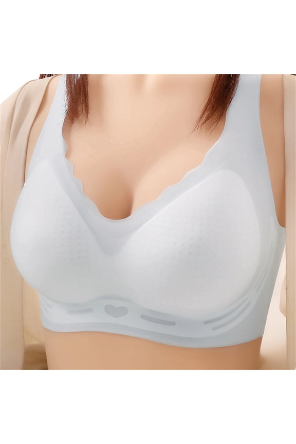 Bras for Women Wireless Seamless Bra Solid Color Scalloped Trim Push Up Breathable Jelly Bra Comfortable Everyday Bra for All-Day Wear Blue,L