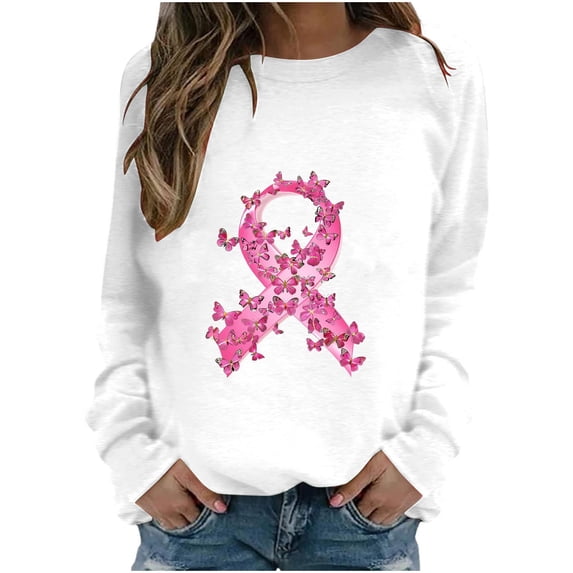 Nmnitkp Breast Cancer Awareness Sweatshirt Women In October We Wear Breast Cancer Print Breast Cancer Survivor Sweatshirt