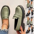 thumbnail image 1 of Nmnitkp British Style Women's Fashion Loafers,Black Thick-Soled Loafers, Slip-on Thick-Soled Loafers, Simple Casual Flat Shoes, Plus Size Shoes Green,36, 1 of 5