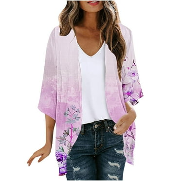 Nmnitkp Cardigan Sweaters for Women Lightweight Womens Blouse Sleeve Cardigan Floral Print Puff Sleeve Kimono Cardigan Loose Cover Up Casual Blouse Tops
