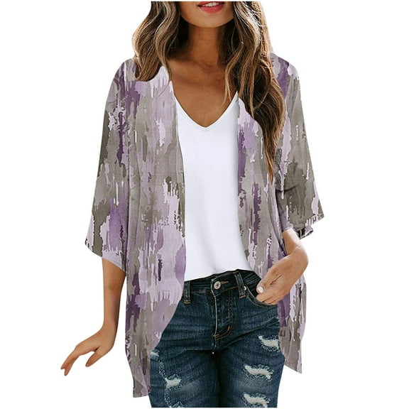 Nmnitkp Cardigan Sweaters for Women Lightweight Womens Blouse Sleeve Cardigan Floral Print Puff Sleeve Kimono Cardigan Loose Cover Up Casual Blouse Tops