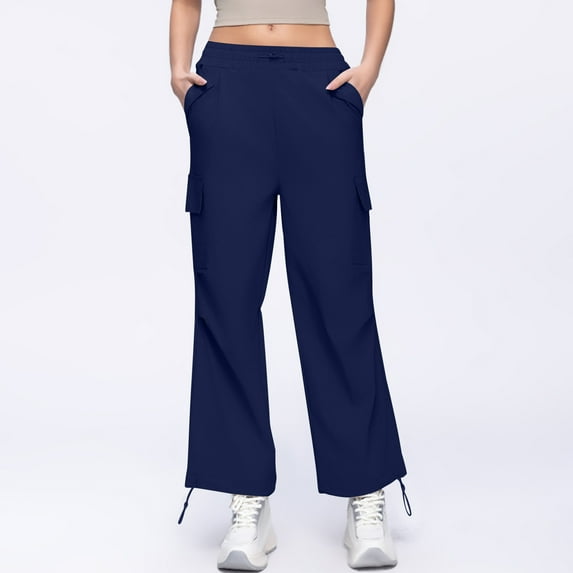 Nmnitkp Cargo Pants Women Durable Wide Leg Pants Woman Solid Color Drawstring Casual Pants Wide Leg Workwear Pants Blue,XL