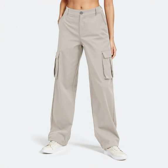 Nmnitkp Cargo Pants Women Solid Color And Linen Pants Casual Pants With Drawstring And Pocket Beach Pants Khaki,XL