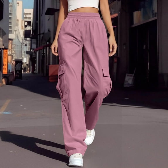 Nmnitkp Cargo Pants Women Unique Design Casual Solid Color Pants Straight Leg Cargo Casual Trousers With Pockets Pink,2XL