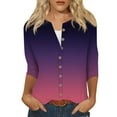 thumbnail image 1 of Nmnitkp Cartigan Light and Comfortable Womens Round Neck 3/4 Sleeve Tops Button Gradient T-Shirts Solid Loose Cute Tunic Tee Blouses, 1 of 7