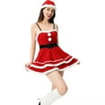 thumbnail image 1 of Nmnitkp Christmas Dresses for Women Solid Color Fashion Warm Halter Dress Suit with Cloak(1PC Skirt + Belt + Gloves + Hat + Neck Ornament), 1 of 5