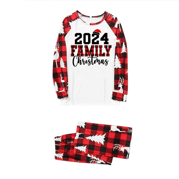 Nmnitkp Christmas Pajamas for Family Add Festive Atmosphere Family Christmas Pajamas Matching Sets PJ's Sleepwear Printed Top and Plaid Pants with Pockets Family Christmas Pajamas Matching Sets