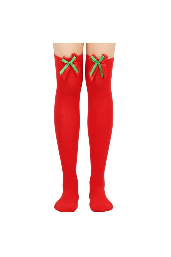 Christmas Striped Thigh High Socks Women Long Striped Socks Candy Cane High Stockings with Bow for Women and Girls & Add to the Festive Atmosphere Socks for Women