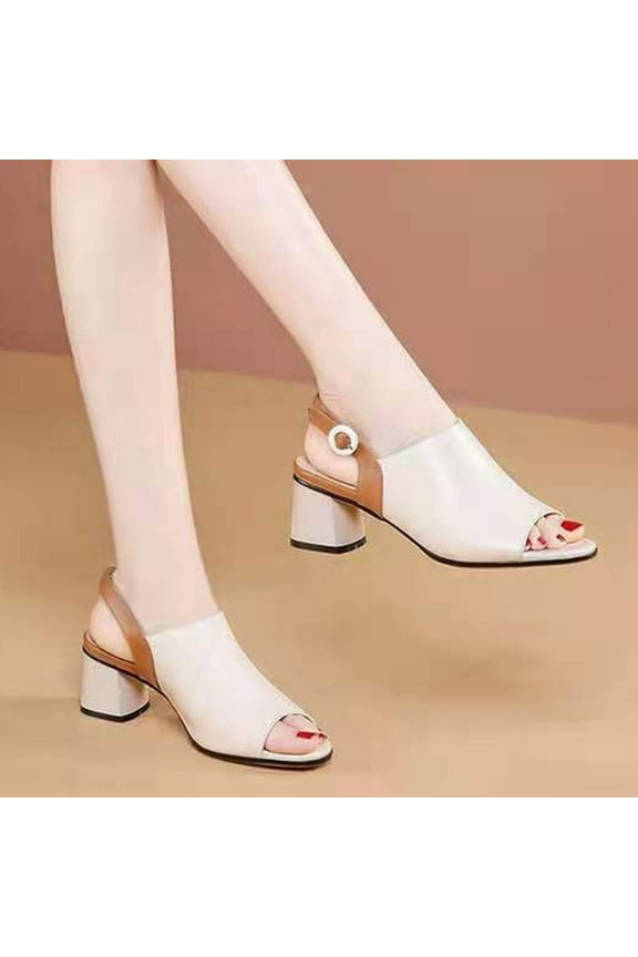 Chunky Heels - Black,White Sandals for Women's Homecoming & Prom - Comfortable High Heels with Elastic Ankle Strap