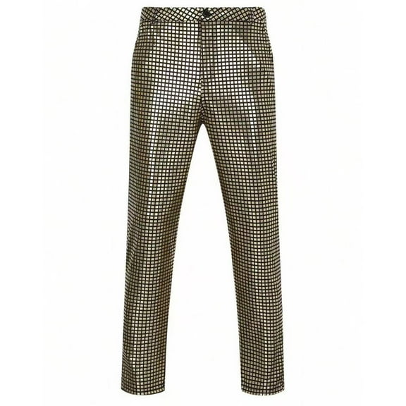 Nmnitkp Club Pants Men's Pants Cotton Mens Night Club Skinny Shiny Gold Coated Metallic Pants Stage Perform Singer Disco Trousers L