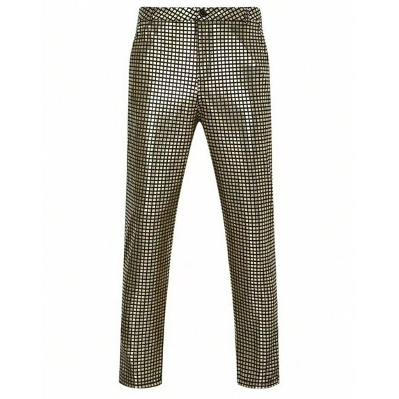 Nmnitkp Club Pants Men's Pants Cotton Mens Night Club Skinny Shiny Gold Coated Metallic Pants Stage Perform Singer Disco Trousers S