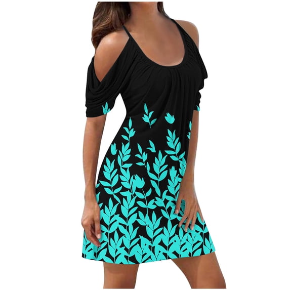 Nmnitkp Cocktail Dresses for Women High Cost Performance Women's Floral Summer Mini Dresses Sleeveless Halter Short Bridesmaid Dresses A-Line Ruffle Pleated Summer Homecoming Dresses