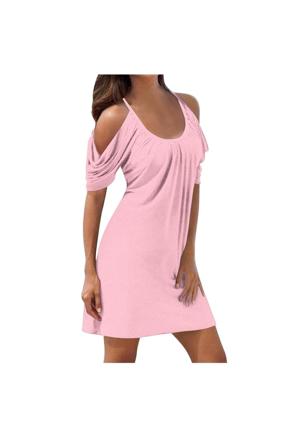 Cocktail Dresses for Women High Cost Performance Women's Solid color Summer Mini Dresses Sleeveless Halter Short Bridesmaid Dresses A-Line Ruffle Pleated Summer Homecoming Dresses