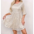 thumbnail image 1 of Nmnitkp Cocktail Dresses for Women Sequin Mini Dress, 3/4 Sleeve Crew Neck Tiered Ruffle Loose Fit Party Dress for Cocktail & Holiday Event Beige,M, 1 of 5