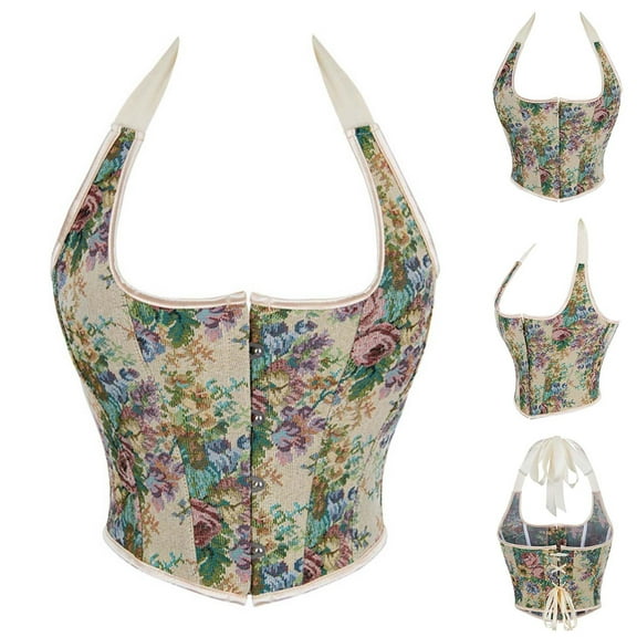 Nmnitkp Corset Tops for Women Slim Women's Floral Corset Top Show Nobility Knot Corset Belt Front Square Neck Curved Hem Cami Tank Tops