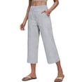 thumbnail image 1 of Nmnitkp Cotton Linen Capri Pants for Women High Waisted Relaxed Fit Elastic Capri Leggings Casua High Waist Tummy Control Cropped Lounge Trousers with Pockets, 1 of 5