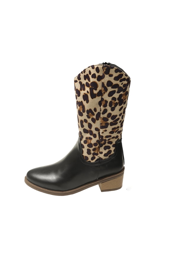 Cowboy Boots for Women High Cost Performance Leopard Print Patchwork Boots Advanced Design Women's Modern Western Cowboy Distressed Boot with Pull-Up Tabs