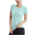 thumbnail image 1 of Nmnitkp Crop Workout Tops for Women Pack Summer Short Sleeve Gym Athletic Compression Shirts Cute Tight Basic Tops Tee Mint Green,L, 1 of 3