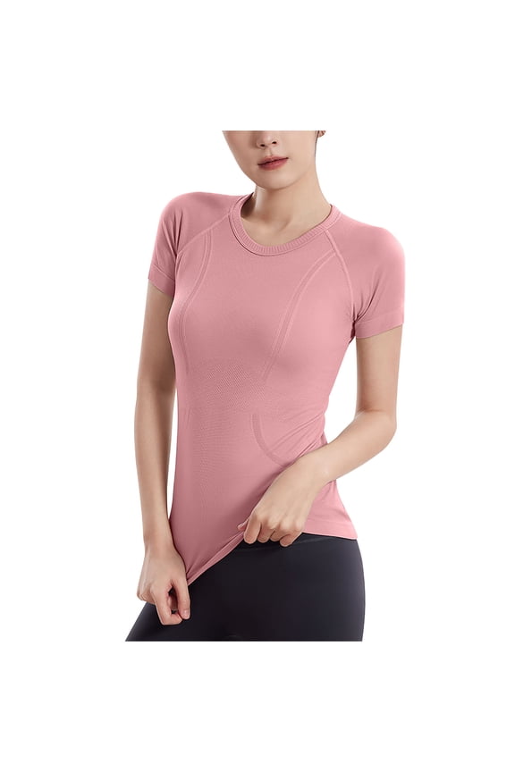Crop Workout Tops for Women Pack Summer Short Sleeve Gym Athletic Compression Shirts Cute Tight Basic Tops Tee Orange,S