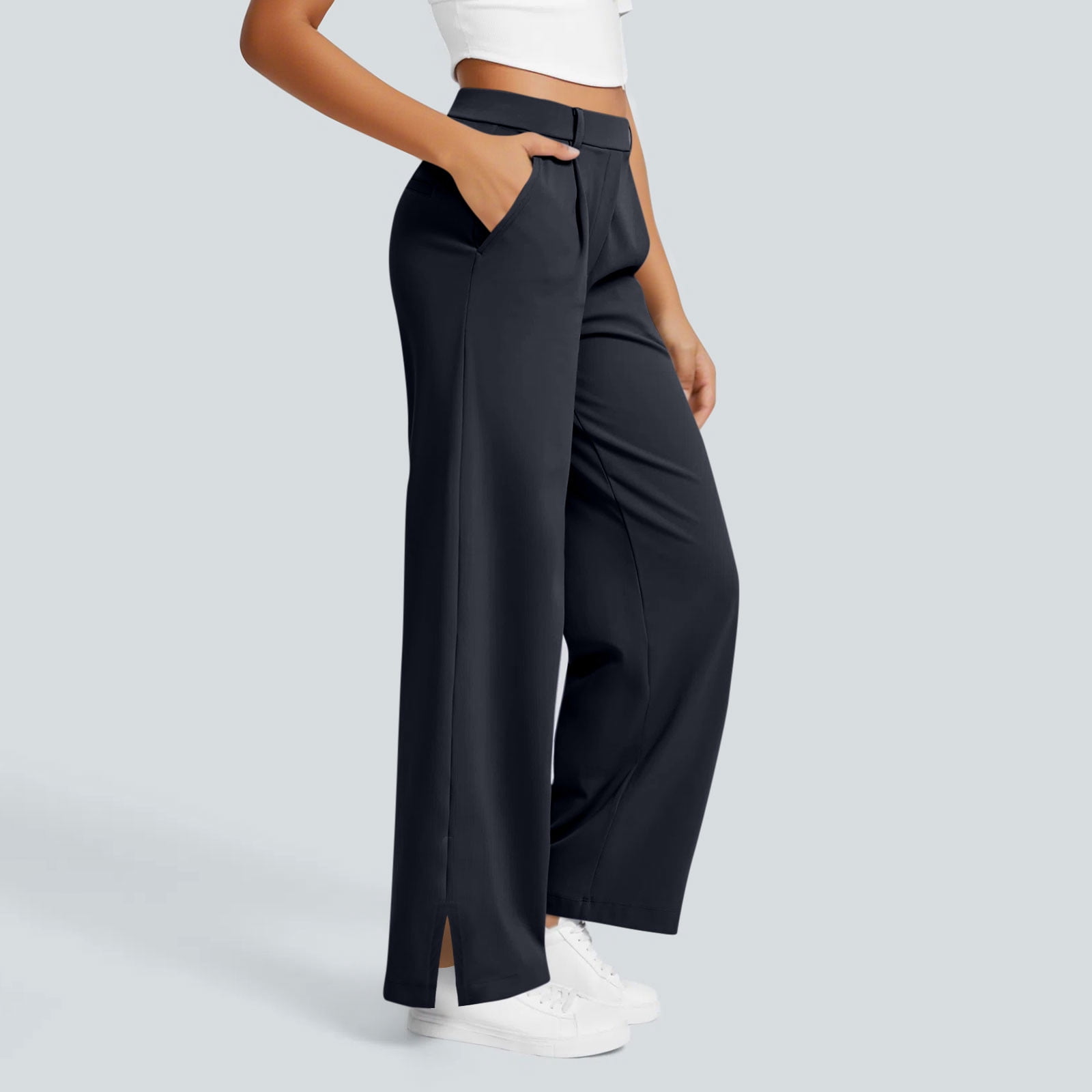 Nmnitkp Dress Pants Women High-Quality Fabric Women's Pants Sport Casual  Solid Color Fashion Elastic Waist Button Pockect Yoga Pants Navy,XL -  Walmart.com