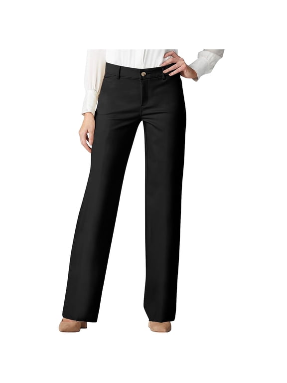 Dress Pants Women Stretchy Business Casual Work Pants Straight Leg Slacks for Office Black,M