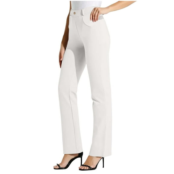 Nmnitkp Dress Pants Women Stretchy Business Casual Work Pants Straight Leg Slacks for Office White,L