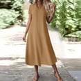 thumbnail image 1 of Nmnitkp Dresses for Women Linen Blend V Neck Maxi Dress, Short Sleeve Back Zip Closure Loose Fit Casual Summer Dresses for Women Beach Vacation & Daily Wear Brown,2XL, 1 of 9