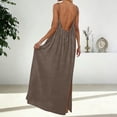 thumbnail image 1 of Nmnitkp Dresses for Women Sleeveless Spaghetti Strap Backless Solid Color Maxi Dress, Casual Loose Fit Summer Beach Vacation Loungewear with Side Split & Tie Back Women's Dresses Coffee,L, 1 of 6