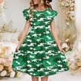 thumbnail image 1 of Nmnitkp Dresses for Girls Cute Summer Casual Floral Print Ruffle Short Sleeve Tiered Pleated Kids A-Line T-Shirt Dress Green,11 Years, 1 of 8