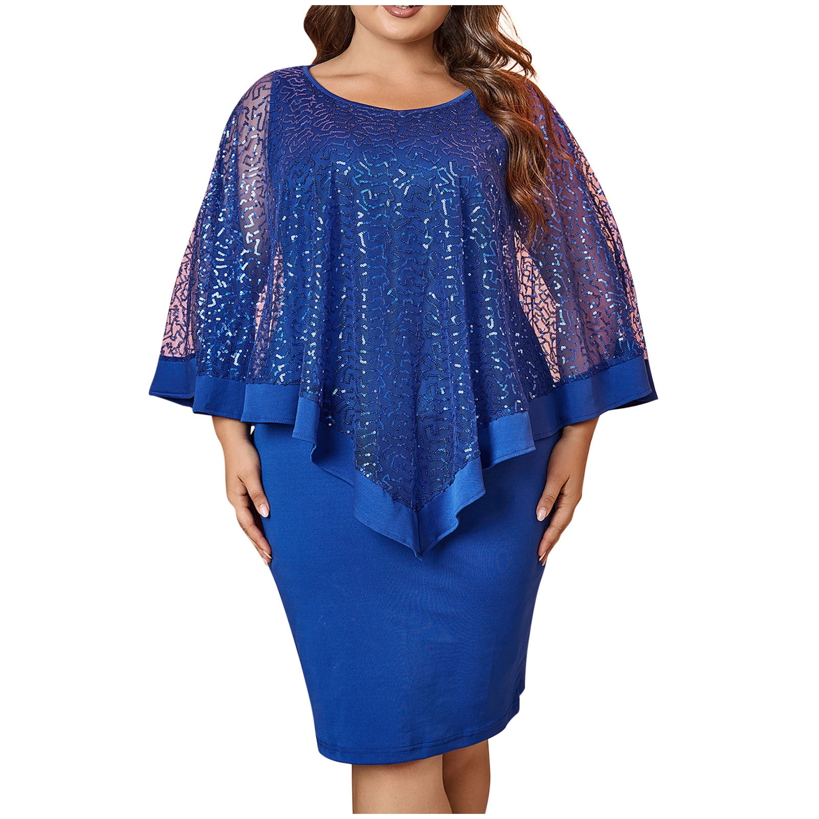 Nmnitkp Dresses for Women Beautiful and Bright Women's Round Neck Ruffles  Sleeves Pleated Loose Lace High Low Plus Size Formal Wedding Guest Dresses  - Walmart.com