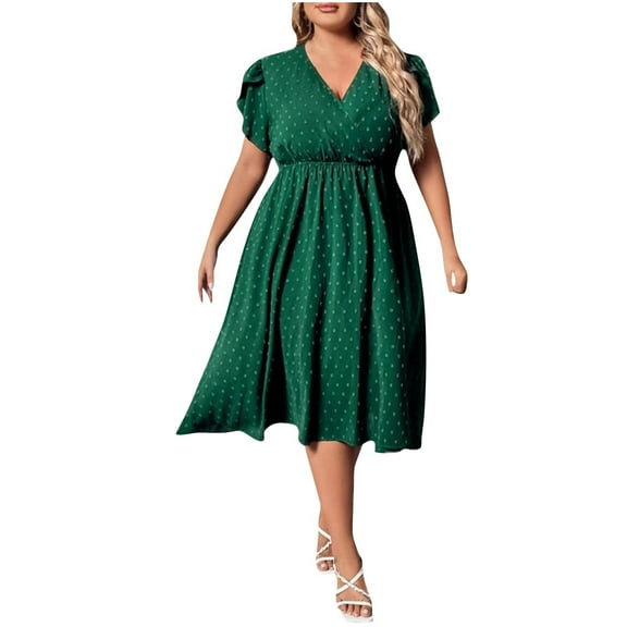 Nmnitkp Dresses for Women Fashion Style Summer Dress Plus Size Womens V Neck Floral Cocktail Party Midi Dresses with Pocket