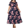 thumbnail image 1 of Nmnitkp Dresses for Women Fashion Style Summer Dress Plus Size Womens V Neck Floral Cocktail Party Midi Dresses with Pocket, 1 of 6